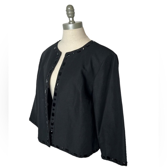 Sigrid Olsen Black Beaded Linen Cotton Blend Suit Separate Open Jacket Size 14 - Picture 5 of 14